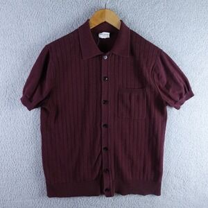 Spier Mackay Mens Burgundy Ribbed Knit Button Front Short Sleeve Polo Cardigan M